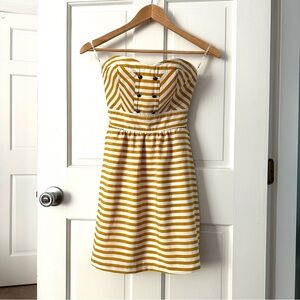 Forever 21 Sailor Style Striped Strapless Dress Yellow White Sweetheart Size S